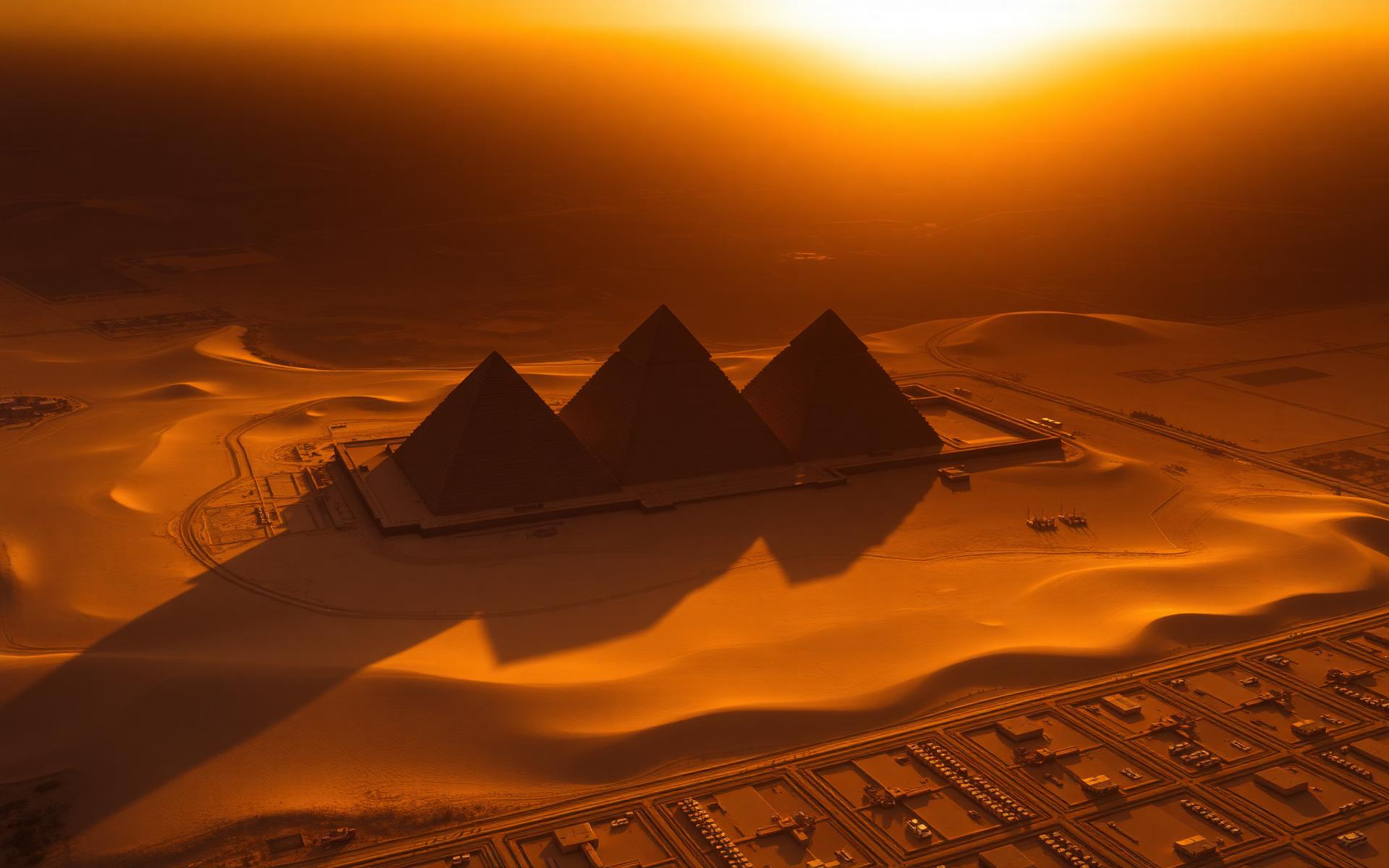 Great Pyramids of Giza at golden hour
